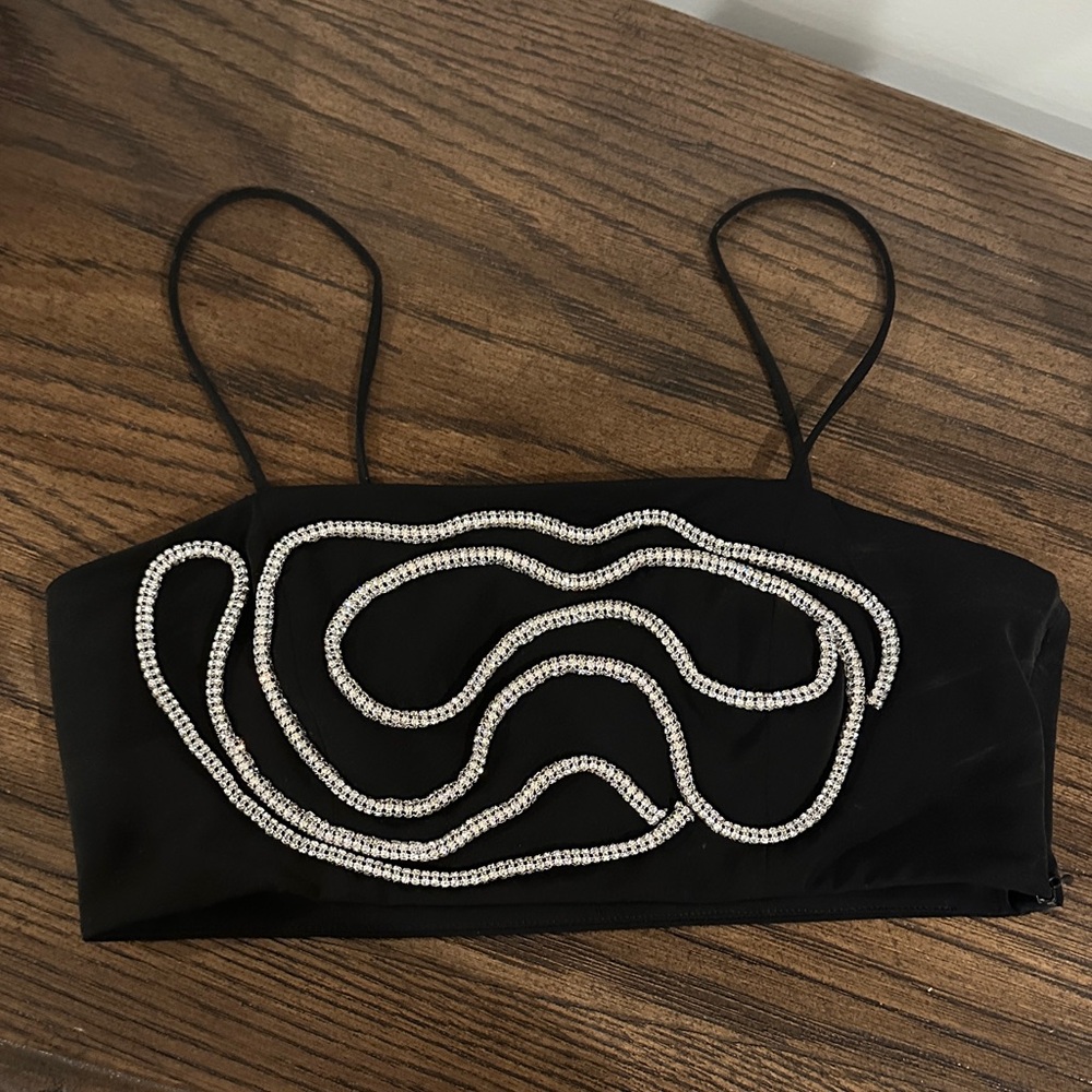 Zara Black crop Top with Crystal Accents